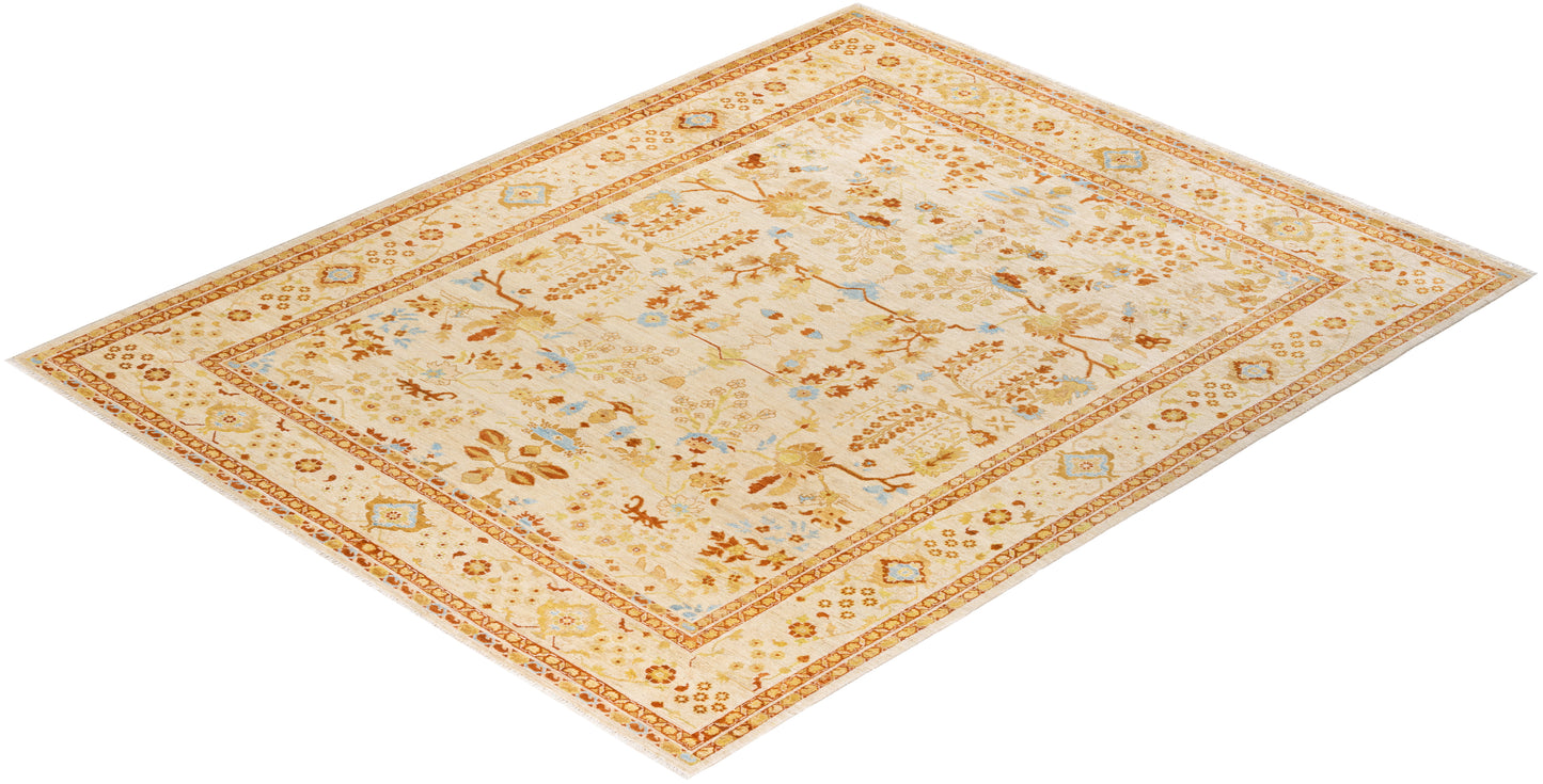 Eclectic, One-of-a-Kind Hand-Knotted Area Rug - Ivory, 8' 2" x 10' 1"