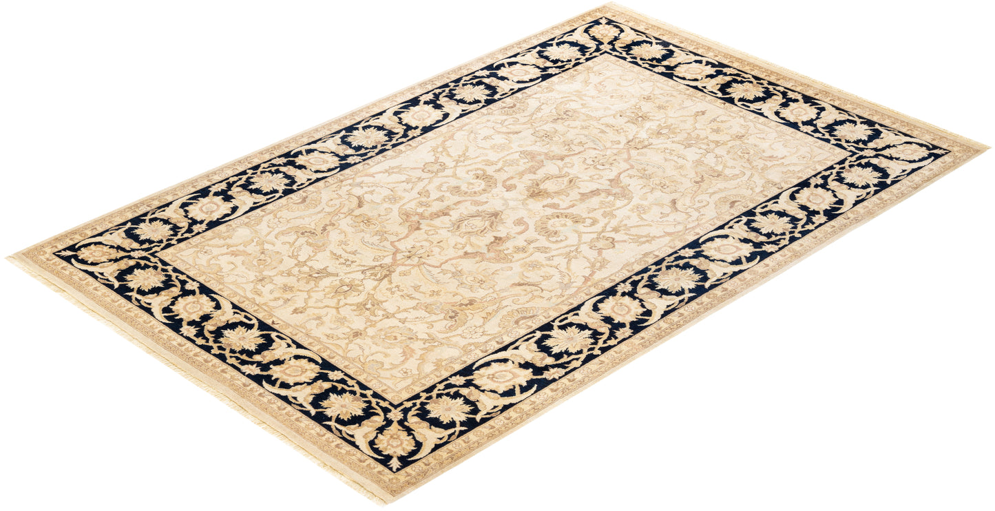 Eclectic, One-of-a-Kind Hand-Knotted Area Rug - Ivory, 6' 1" x 9' 4"