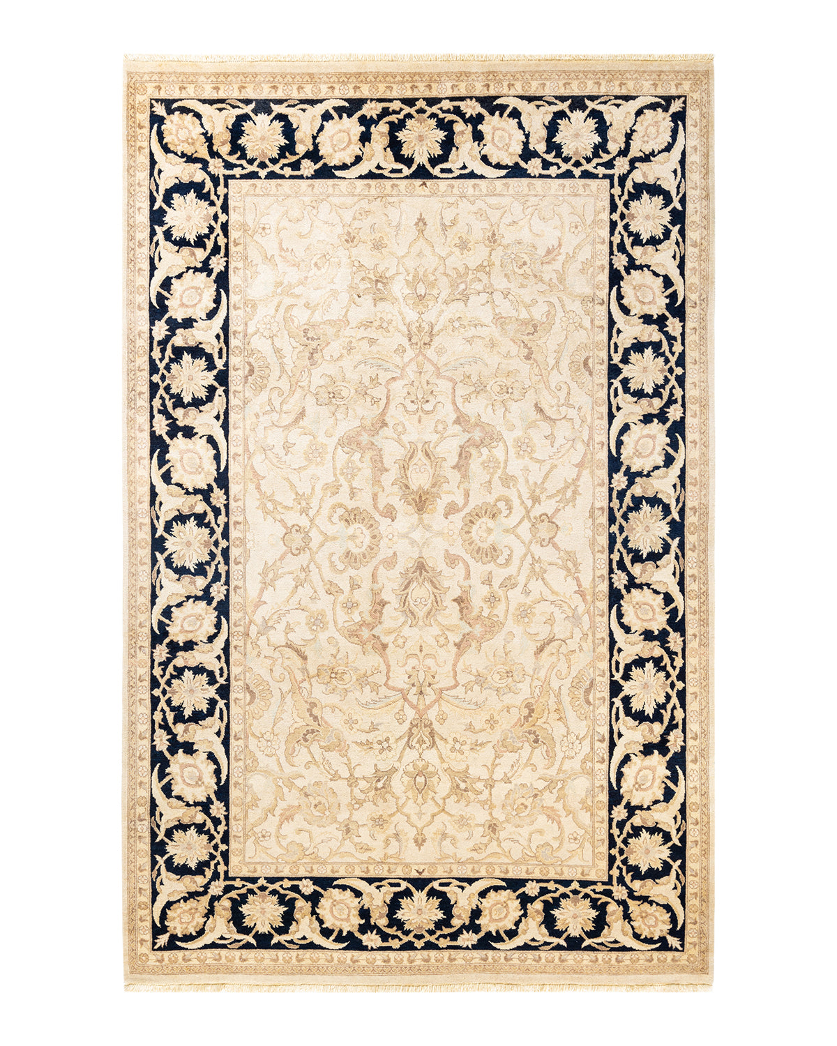 Eclectic, One-of-a-Kind Hand-Knotted Area Rug - Ivory, 6' 1" x 9' 4"
