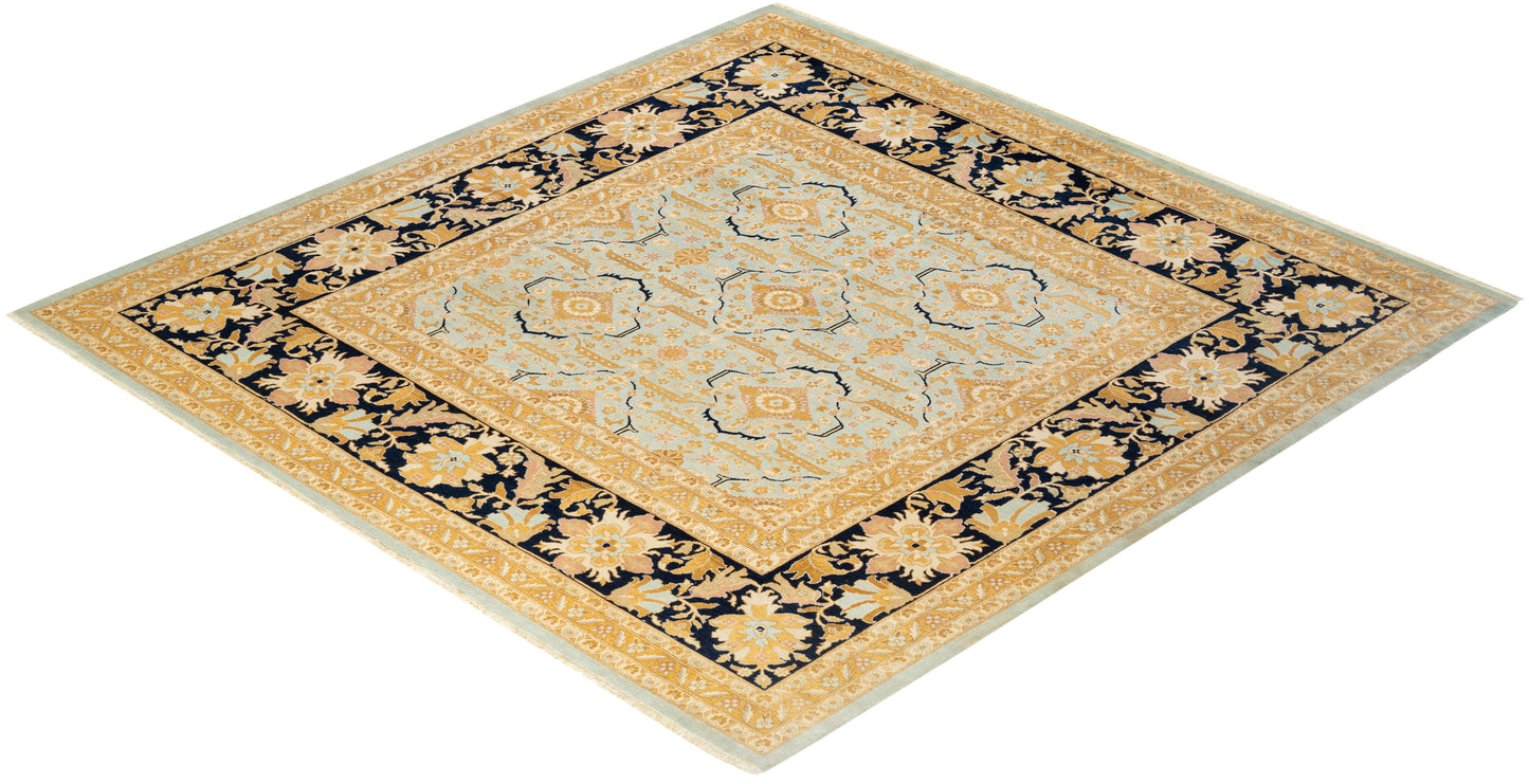 Eclectic, One-of-a-Kind Hand-Knotted Area Rug - Light Blue, 9' 1" x 9' 4"