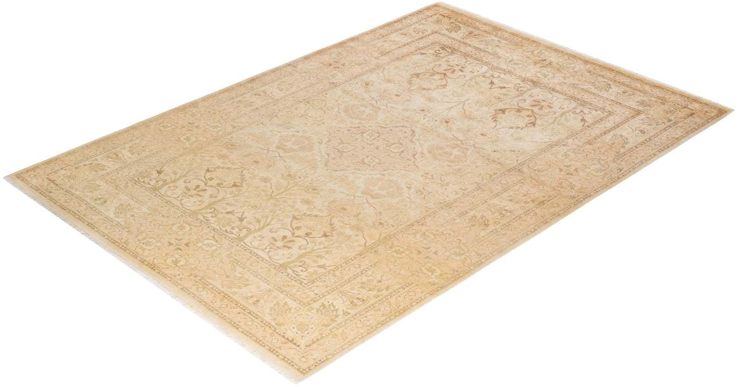 Eclectic, One-of-a-Kind Hand-Knotted Area Rug - Ivory, 6' 1" x 9' 0"