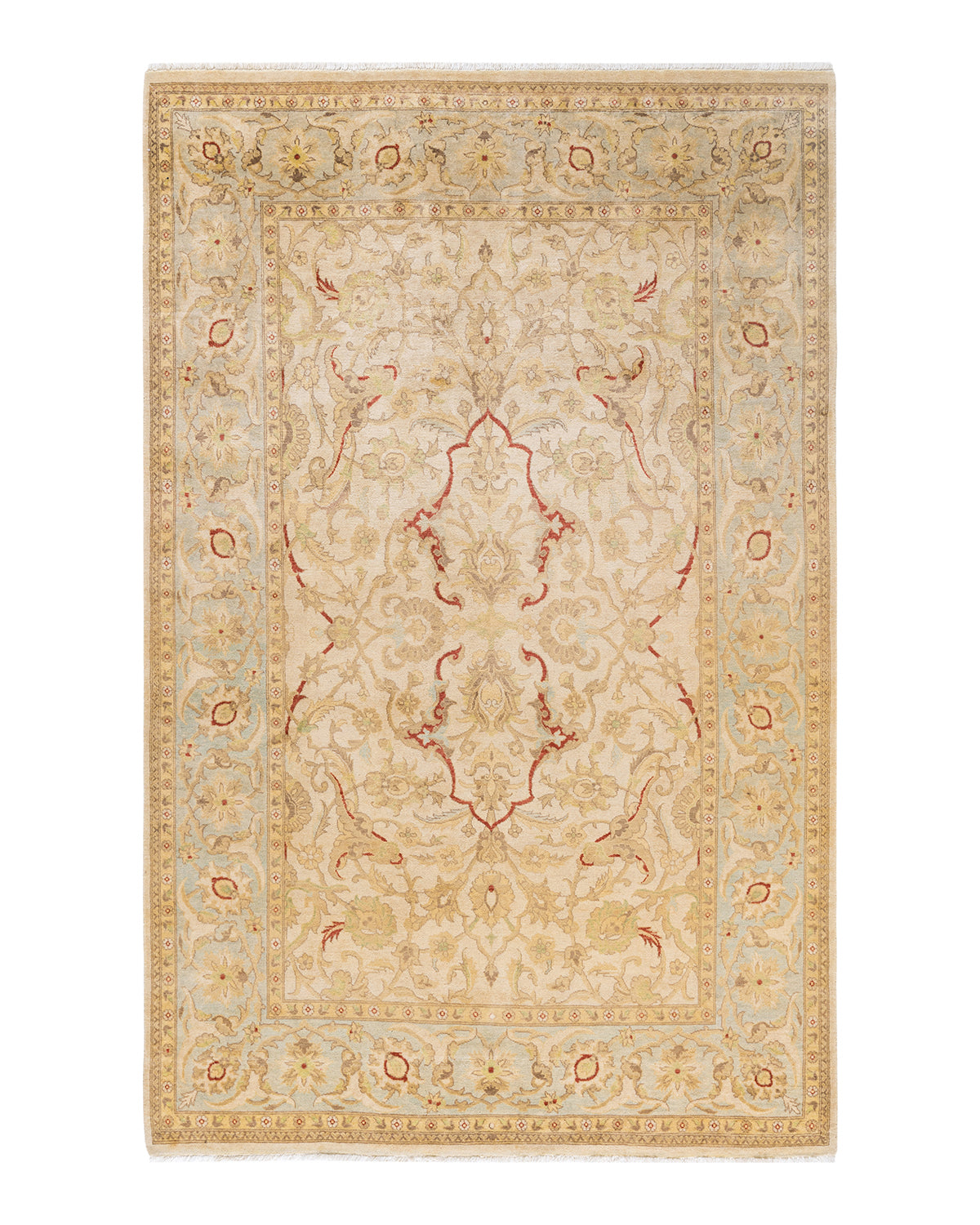 Eclectic, One-of-a-Kind Hand-Knotted Area Rug - Ivory, 6' 2" x 9' 7"