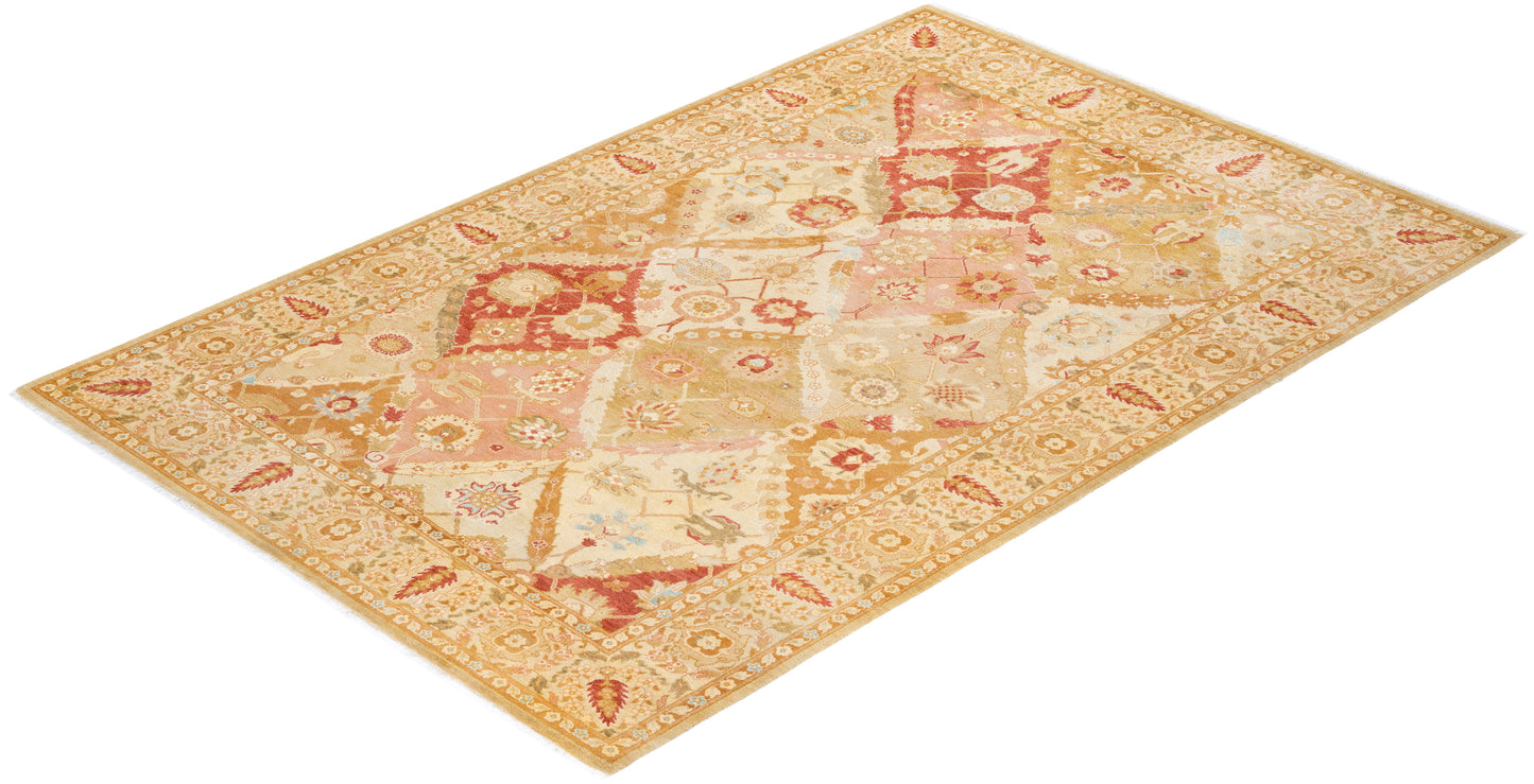 Eclectic, One-of-a-Kind Hand-Knotted Area Rug - Yellow, 6' 2" x 9' 2"