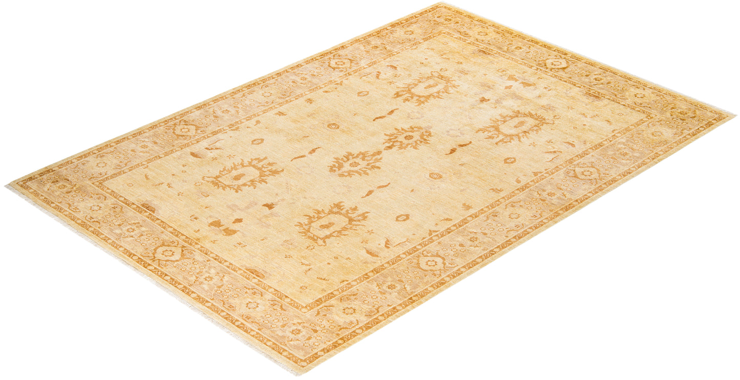 Eclectic, One-of-a-Kind Hand-Knotted Area Rug - Yellow, 6' 2" x 8' 10"