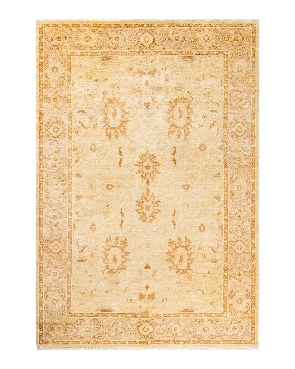 Eclectic, One-of-a-Kind Hand-Knotted Area Rug - Yellow, 6' 2" x 8' 10"