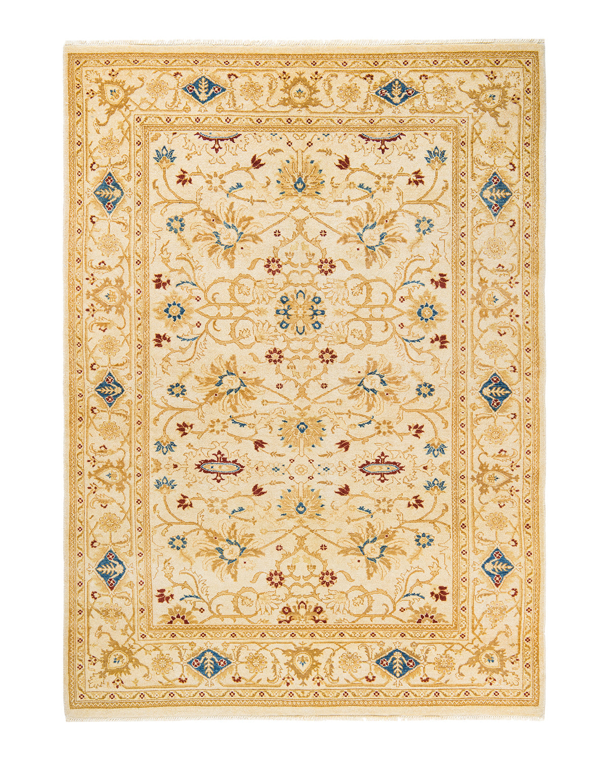 Eclectic, One-of-a-Kind Hand-Knotted Area Rug - Ivory, 6' 1" x 8' 10"