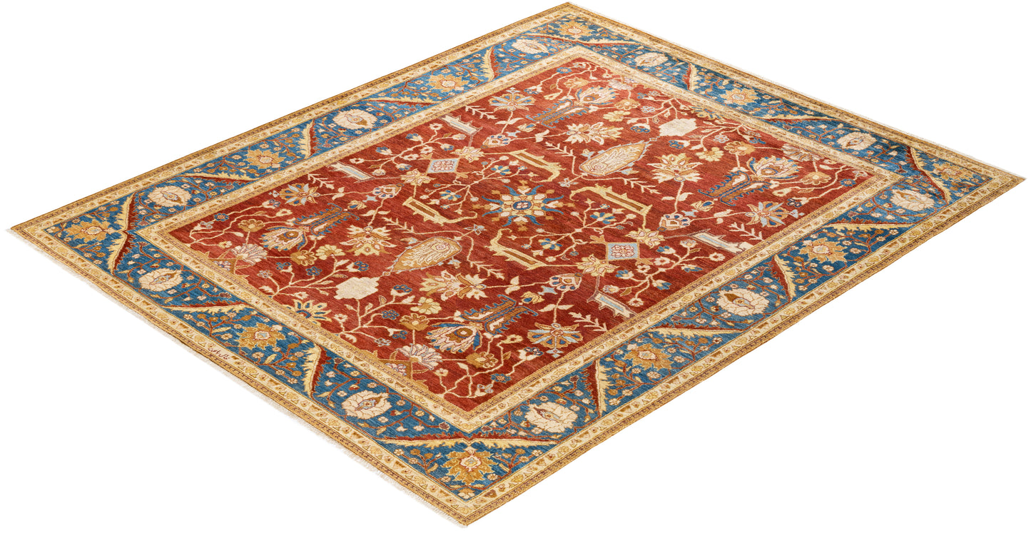 Eclectic, One-of-a-Kind Hand-Knotted Area Rug - Orange, 8' 2" x 9' 10"