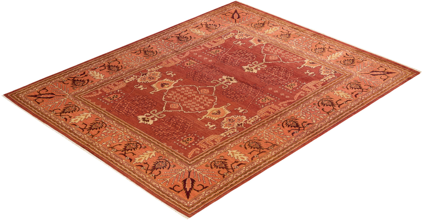 Eclectic, One-of-a-Kind Hand-Knotted Area Rug - Red, 8' 2" x 10' 2"