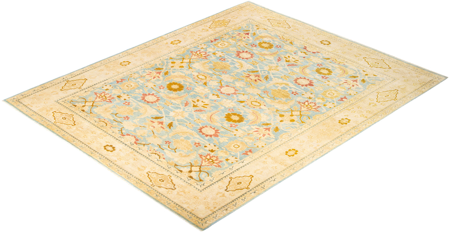 Eclectic, One-of-a-Kind Hand-Knotted Area Rug - Light Blue, 8' 4" x 10' 1"