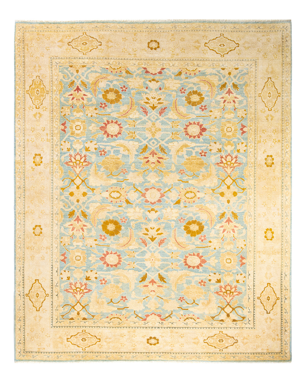 Eclectic, One-of-a-Kind Hand-Knotted Area Rug - Light Blue, 8' 4" x 10' 1"