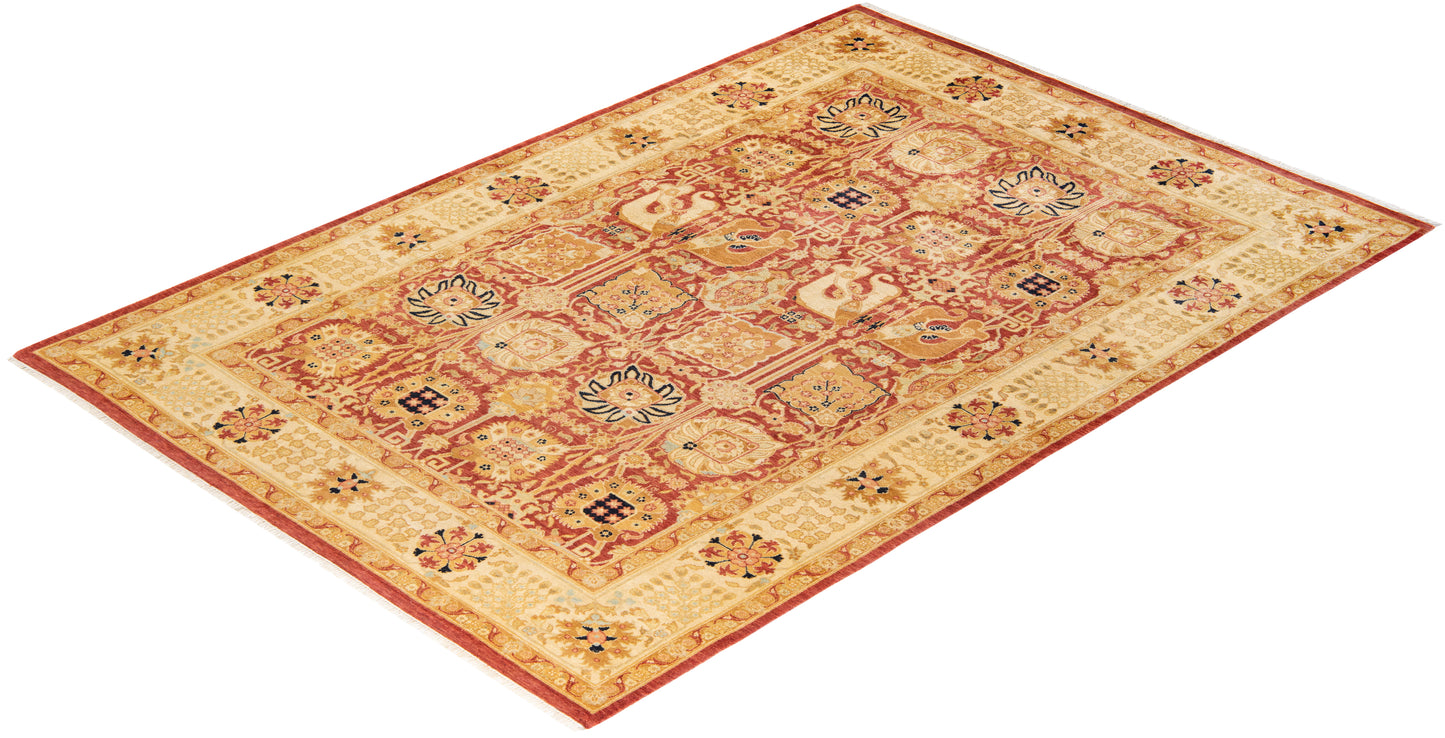 Eclectic, One-of-a-Kind Hand-Knotted Area Rug - Orange, 6' 2" x 8' 10"