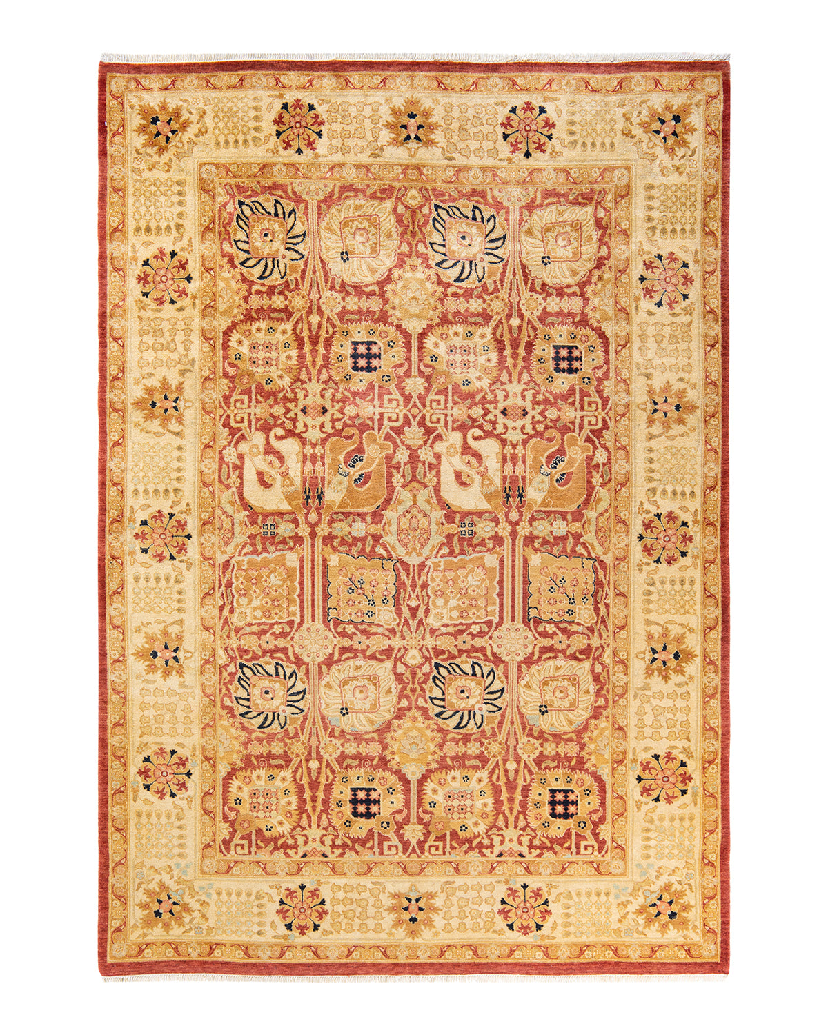 Eclectic, One-of-a-Kind Hand-Knotted Area Rug - Orange, 6' 2" x 8' 10"
