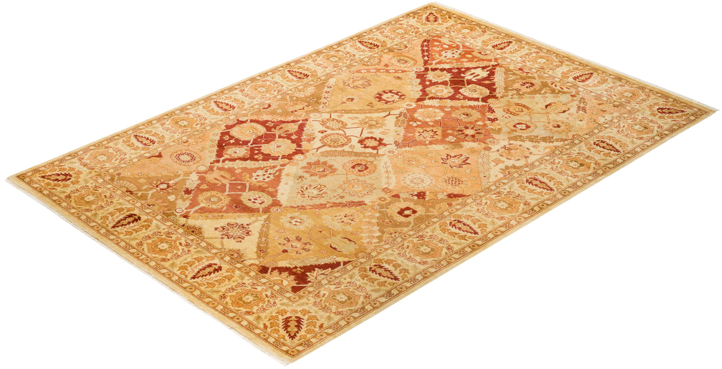 Eclectic, One-of-a-Kind Hand-Knotted Area Rug - Ivory, 6' 2" x 9' 1"