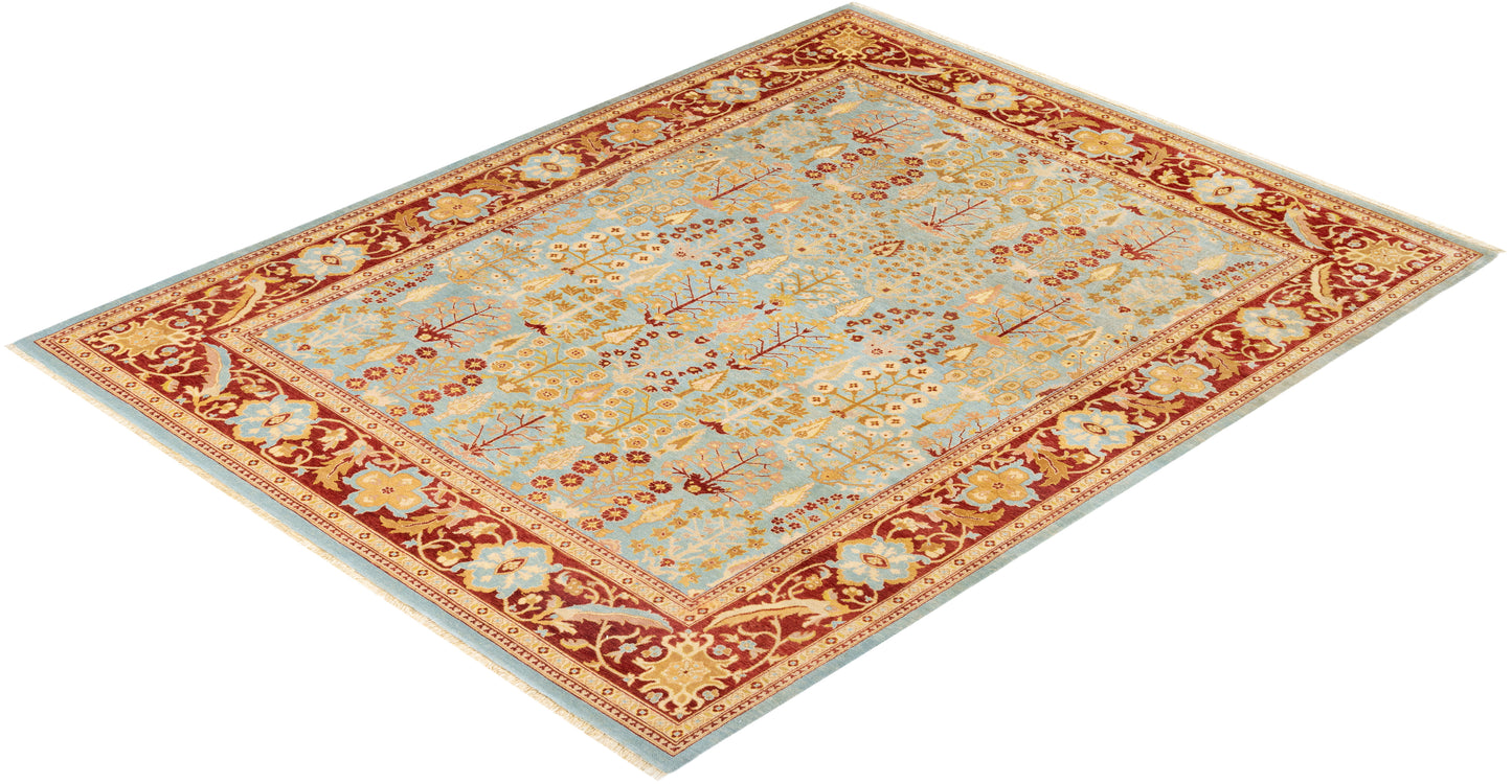 Eclectic, One-of-a-Kind Hand-Knotted Area Rug - Light Blue, 8' 1" x 10' 1"