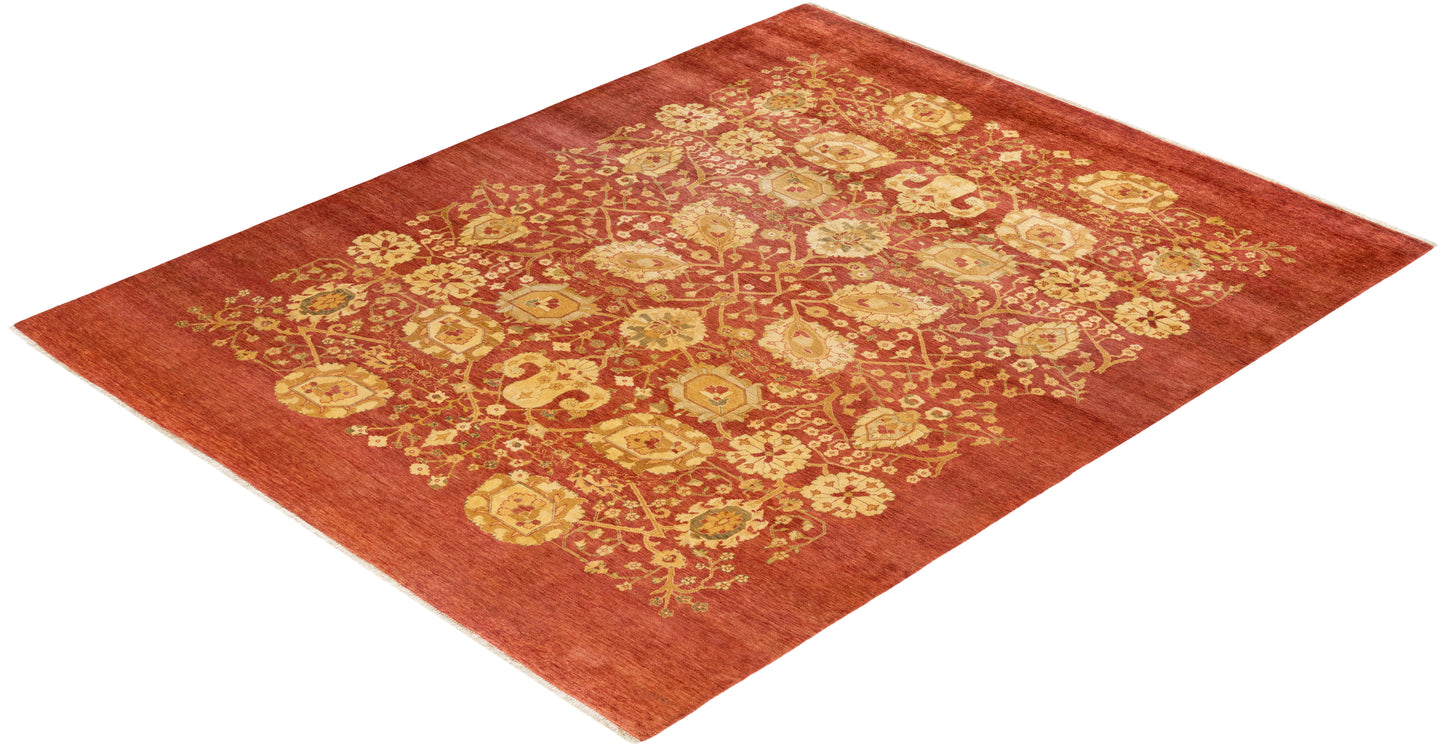 Eclectic, One-of-a-Kind Hand-Knotted Area Rug - Orange, 7' 10" x 9' 10"