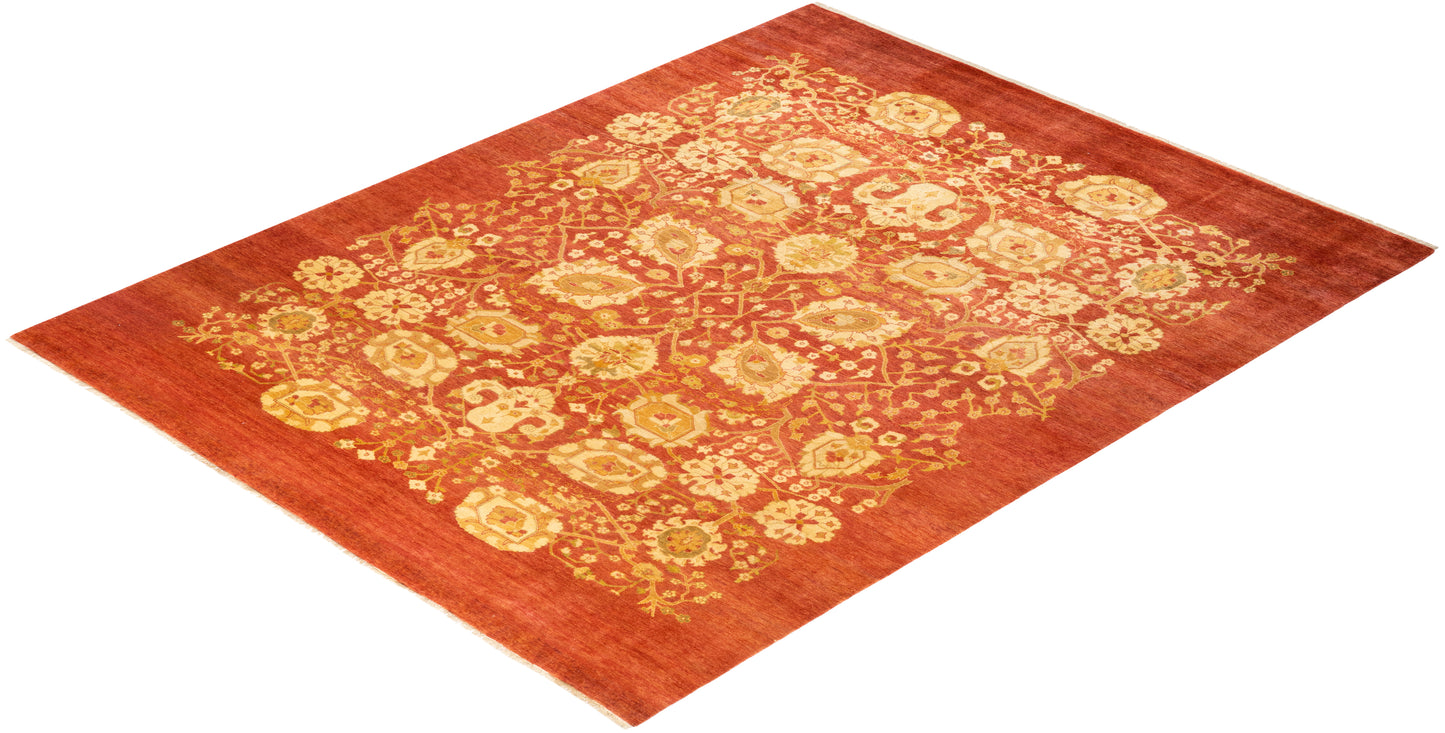 Eclectic, One-of-a-Kind Hand-Knotted Area Rug - Orange, 7' 8" x 9' 9"