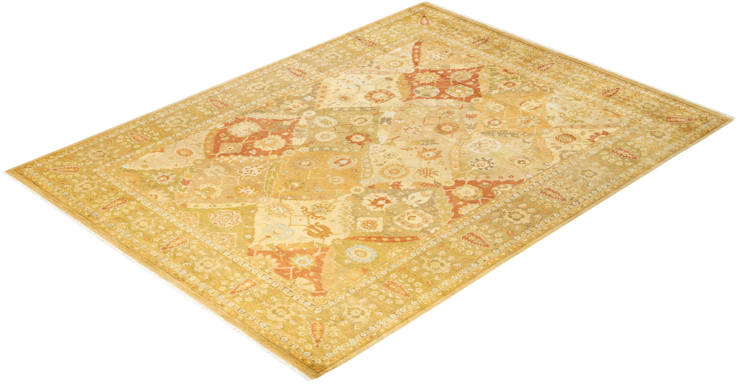 Eclectic, One-of-a-Kind Hand-Knotted Area Rug - Yellow, 8' 0" x 10' 7"