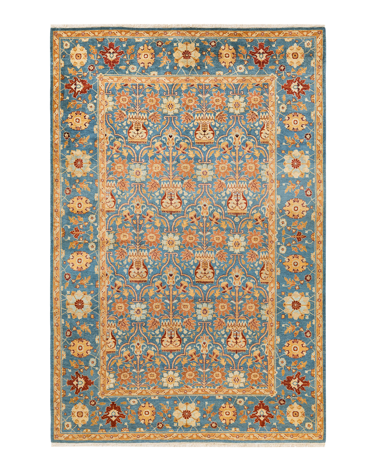 Eclectic, One-of-a-Kind Hand-Knotted Area Rug - Light Blue, 6' 1" x 9' 2"