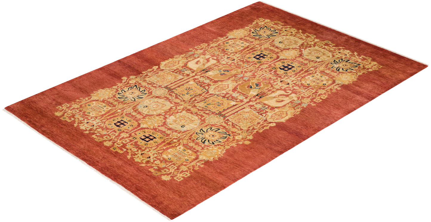 Eclectic, One-of-a-Kind Hand-Knotted Area Rug - Orange, 6' 2" x 9' 3"
