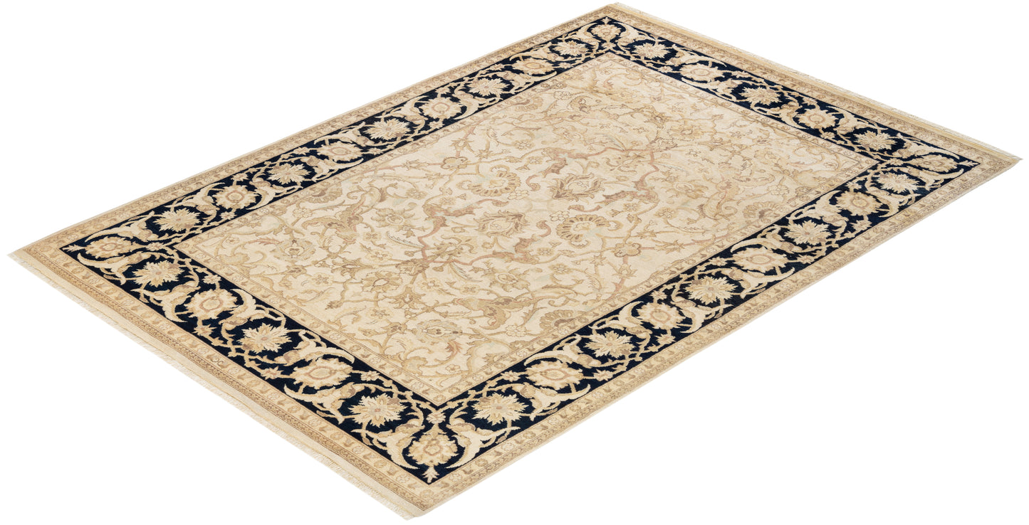 Eclectic, One-of-a-Kind Hand-Knotted Area Rug - Ivory, 6' 2" x 8' 10"