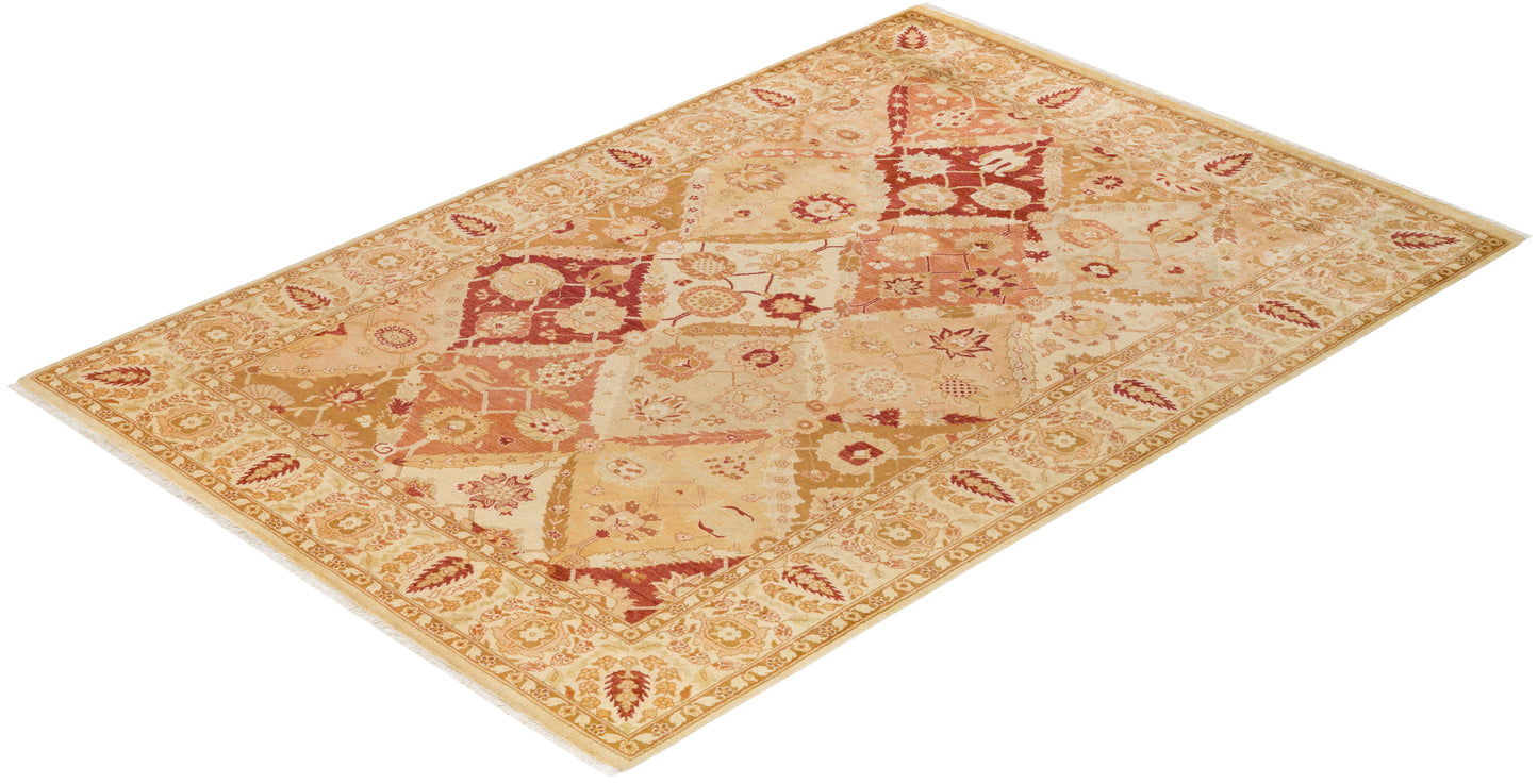 Eclectic, One-of-a-Kind Hand-Knotted Area Rug - Ivory, 6' 1" x 8' 10"