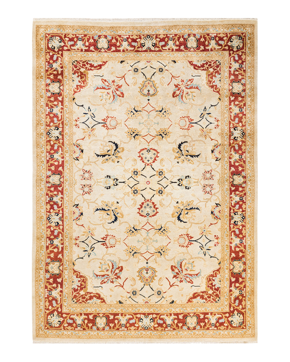 Eclectic, One-of-a-Kind Hand-Knotted Area Rug - Ivory, 6' 1" x 8' 7"
