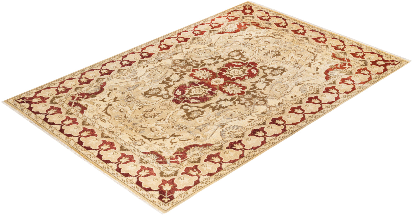 Eclectic, One-of-a-Kind Hand-Knotted Area Rug - Yellow, 6' 0" x 8' 10"