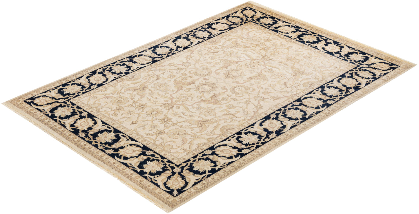 Eclectic, One-of-a-Kind Hand-Knotted Area Rug - Ivory, 6' 1" x 8' 10"