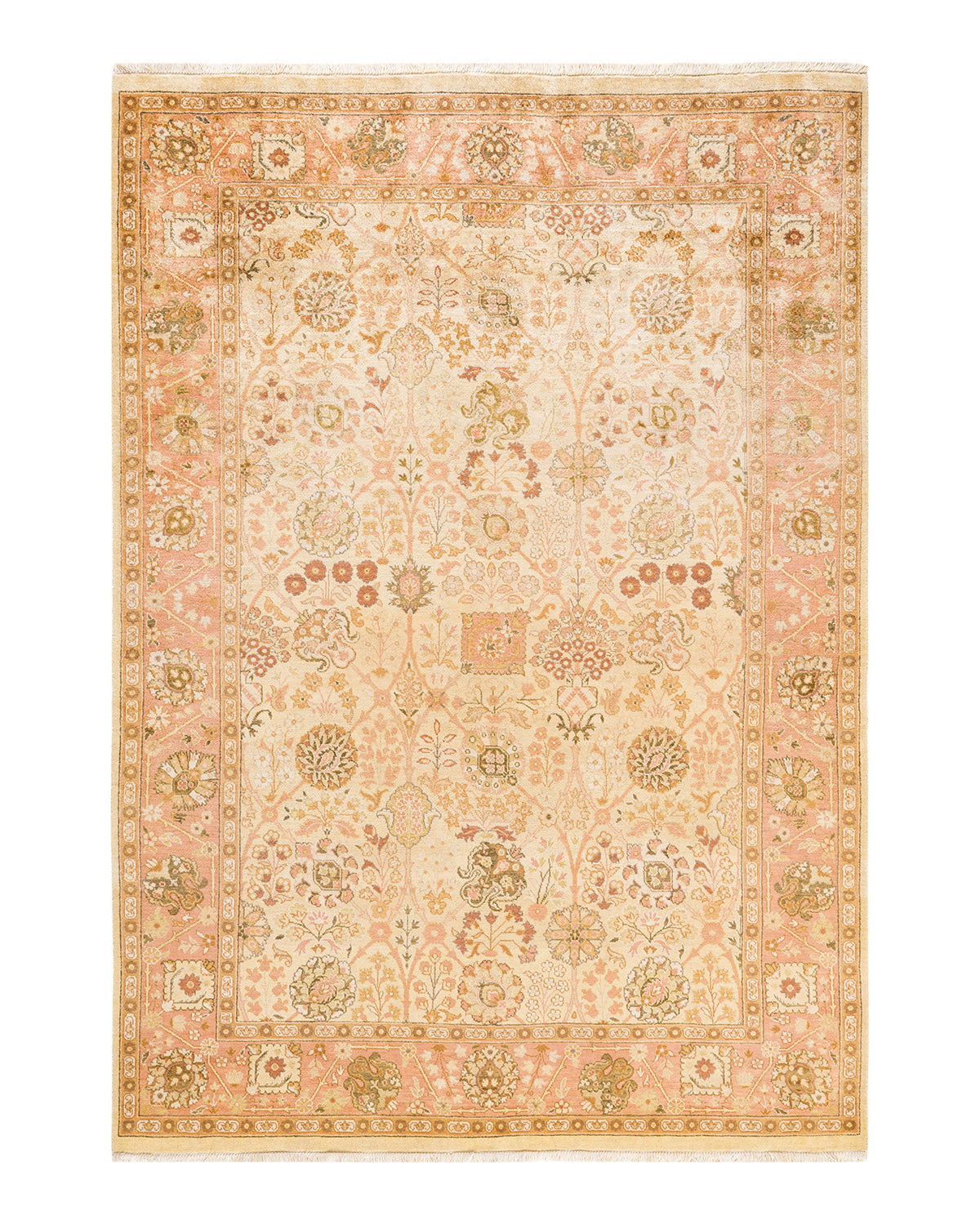 Eclectic, One-of-a-Kind Hand-Knotted Area Rug - Ivory, 6' 1" x 8' 7"