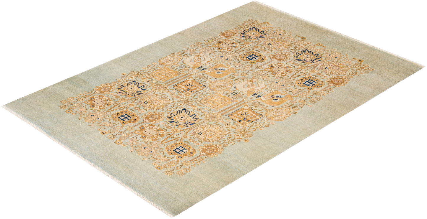 Eclectic, One-of-a-Kind Hand-Knotted Area Rug - Light Blue, 6' 1" x 8' 10"