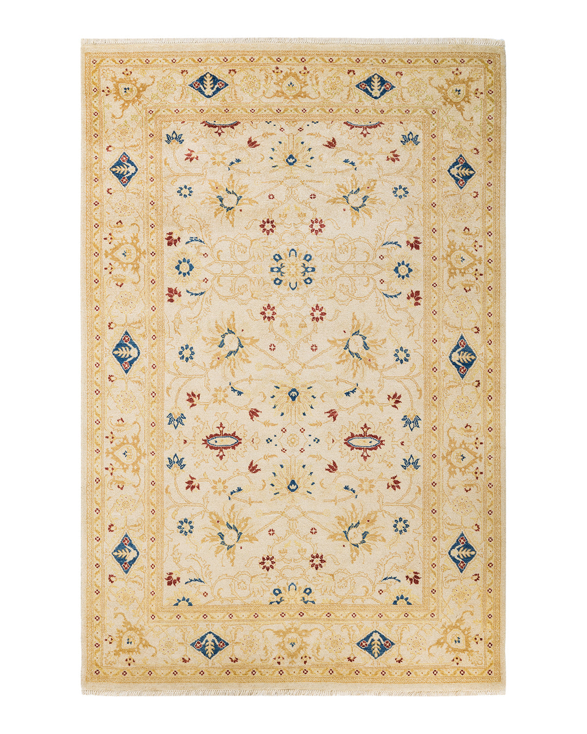 Eclectic, One-of-a-Kind Hand-Knotted Area Rug - Ivory, 6' 1" x 9' 3"