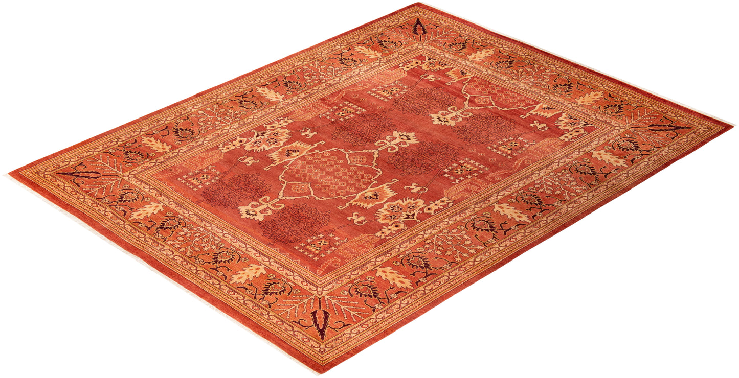 Eclectic, One-of-a-Kind Hand-Knotted Area Rug - Red, 9' 5" x 12' 5"