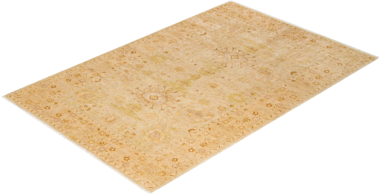 Eclectic, One-of-a-Kind Hand-Knotted Area Rug - Ivory, 6' 3" x 9' 6"
