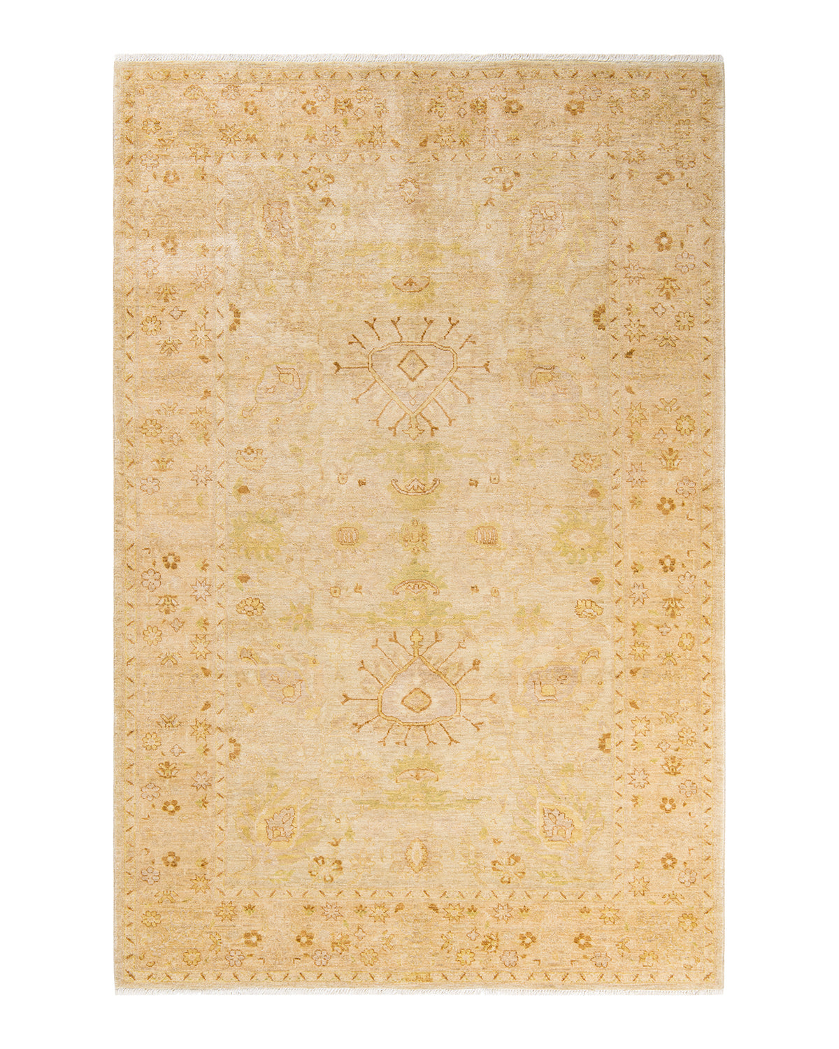 Eclectic, One-of-a-Kind Hand-Knotted Area Rug - Ivory, 6' 3" x 9' 6"