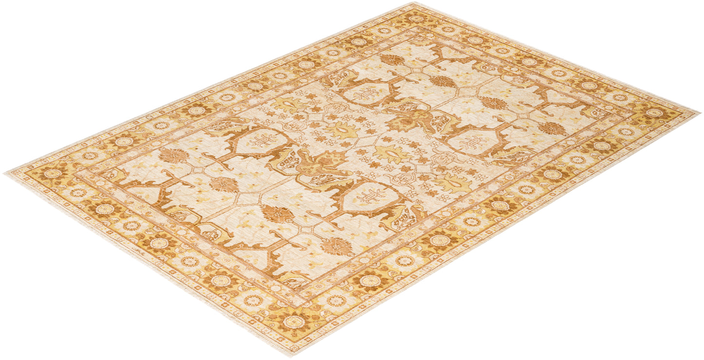 Eclectic, One-of-a-Kind Hand-Knotted Area Rug - Ivory, 6' 3" x 9' 0"