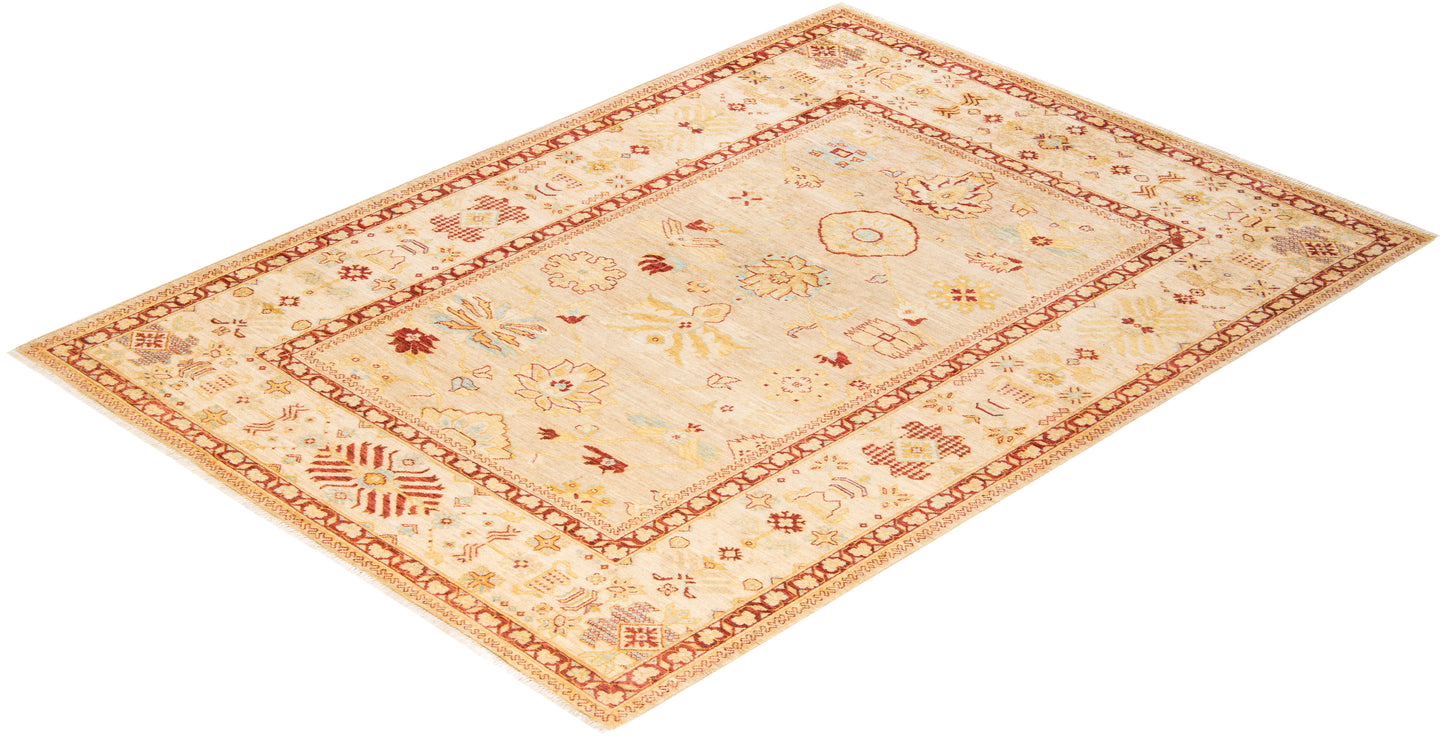 Eclectic, One-of-a-Kind Hand-Knotted Area Rug - Ivory, 6' 5" x 8' 10"