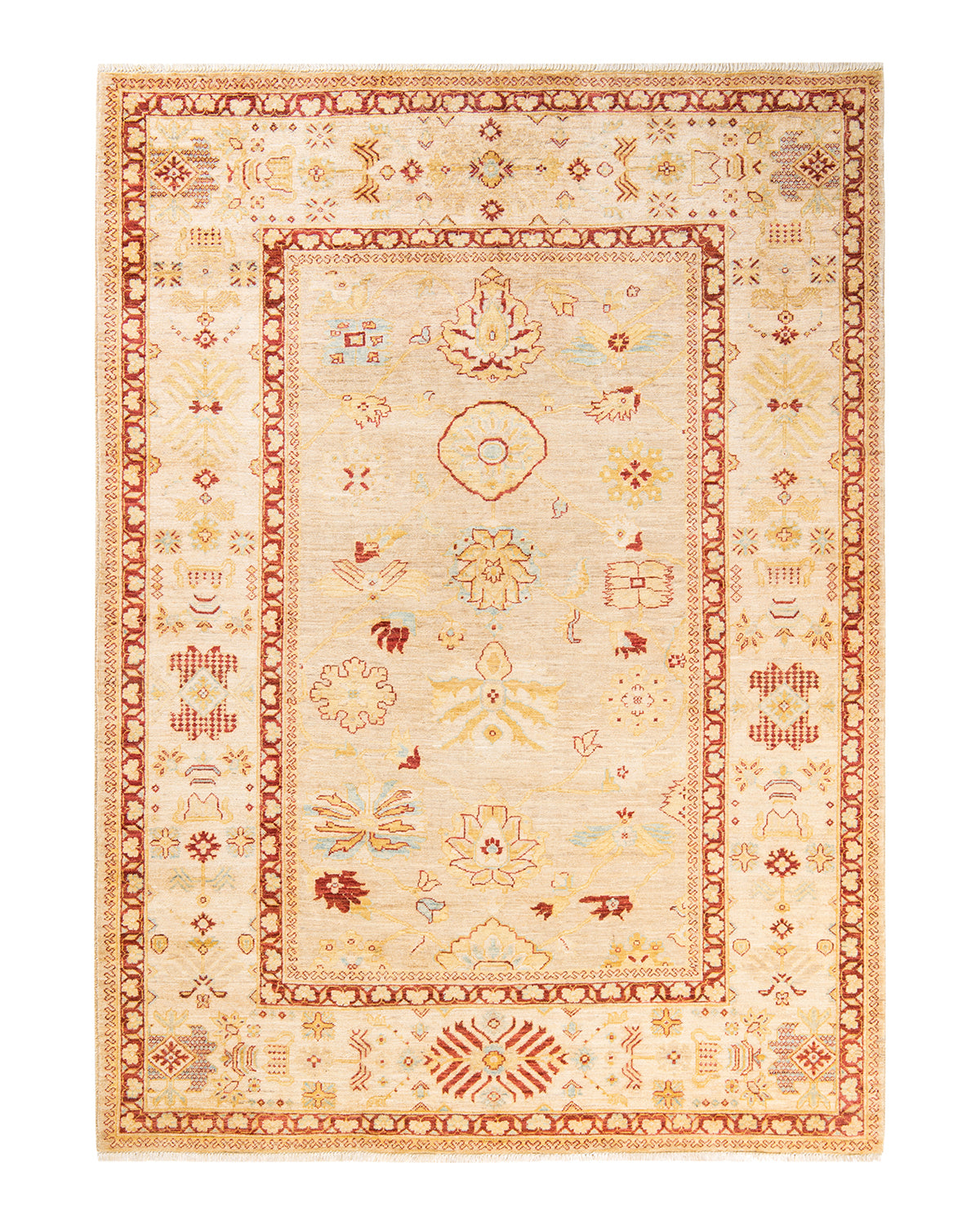 Eclectic, One-of-a-Kind Hand-Knotted Area Rug - Ivory, 6' 5" x 8' 10"