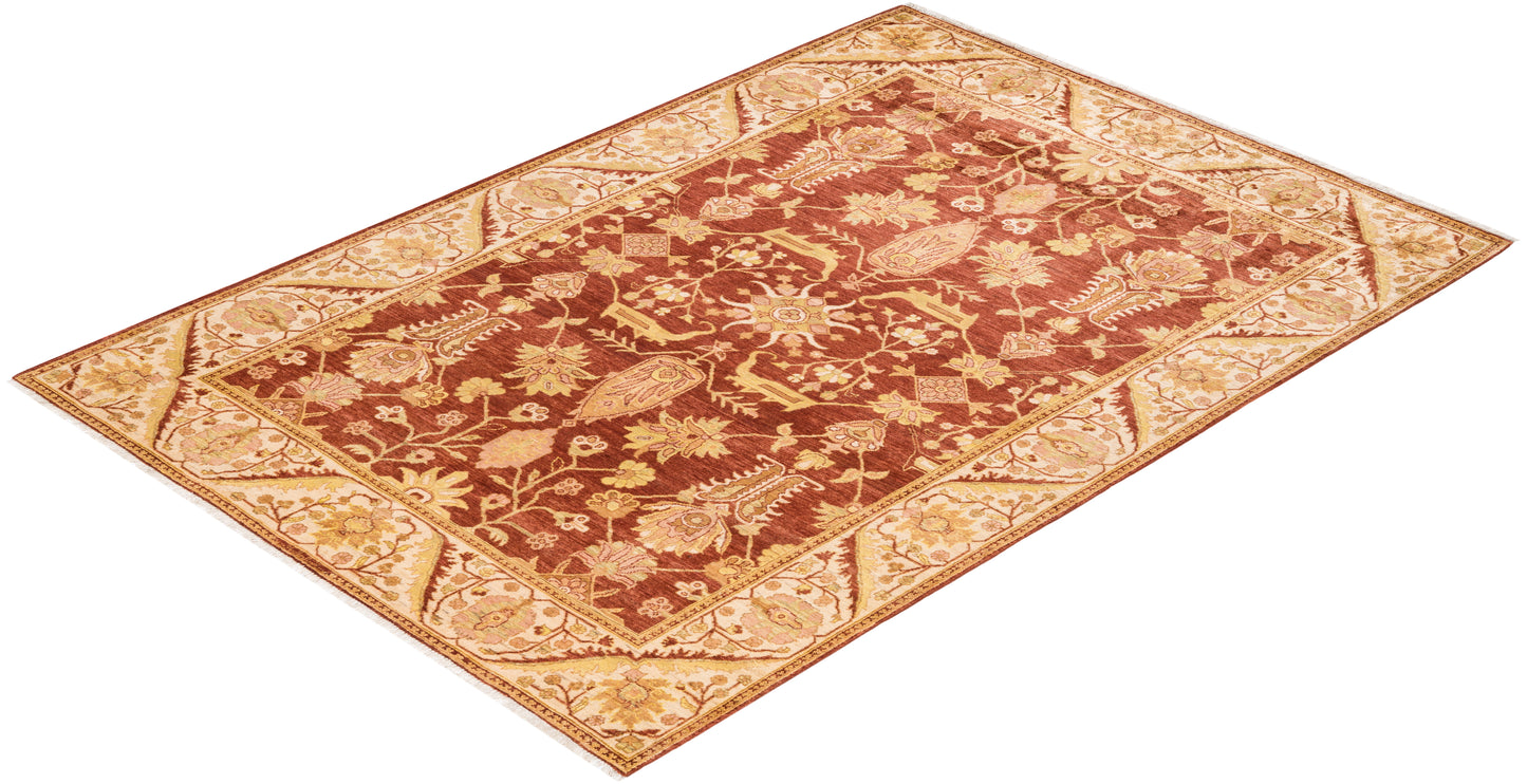 Eclectic, One-of-a-Kind Hand-Knotted Area Rug - Orange, 6' 2" x 8' 10"