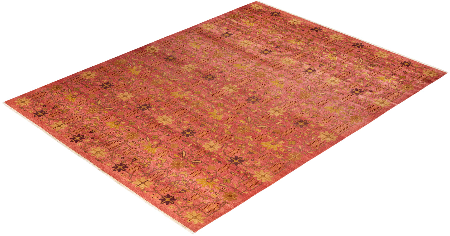 Eclectic, One-of-a-Kind Hand-Knotted Area Rug - Pink, 9' 0" x 12' 6"