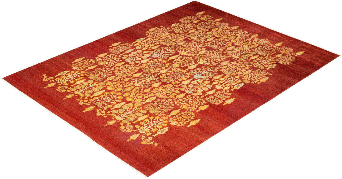 Eclectic, One-of-a-Kind Hand-Knotted Area Rug - Red, 8' 1" x 10' 8"