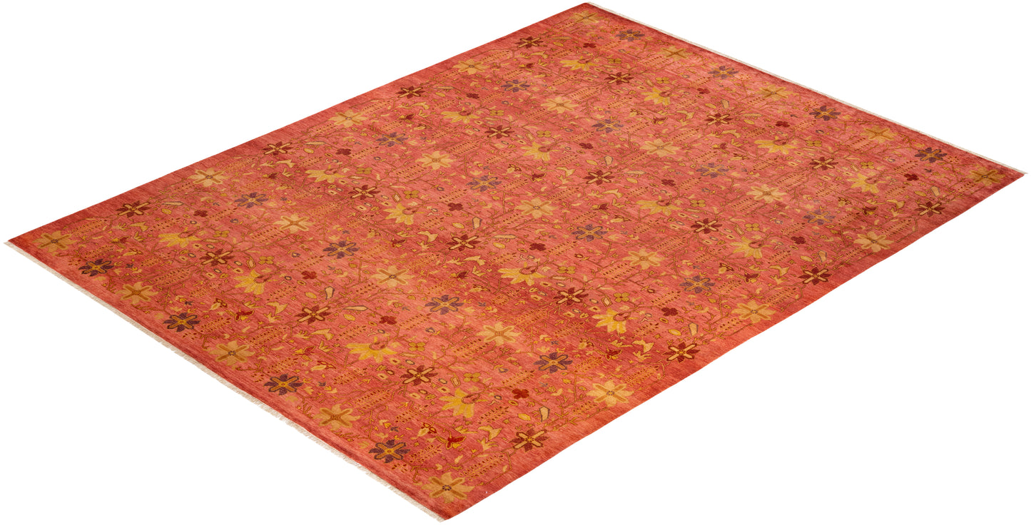 Eclectic, One-of-a-Kind Hand-Knotted Area Rug - Orange, 9' 3" x 12' 1"