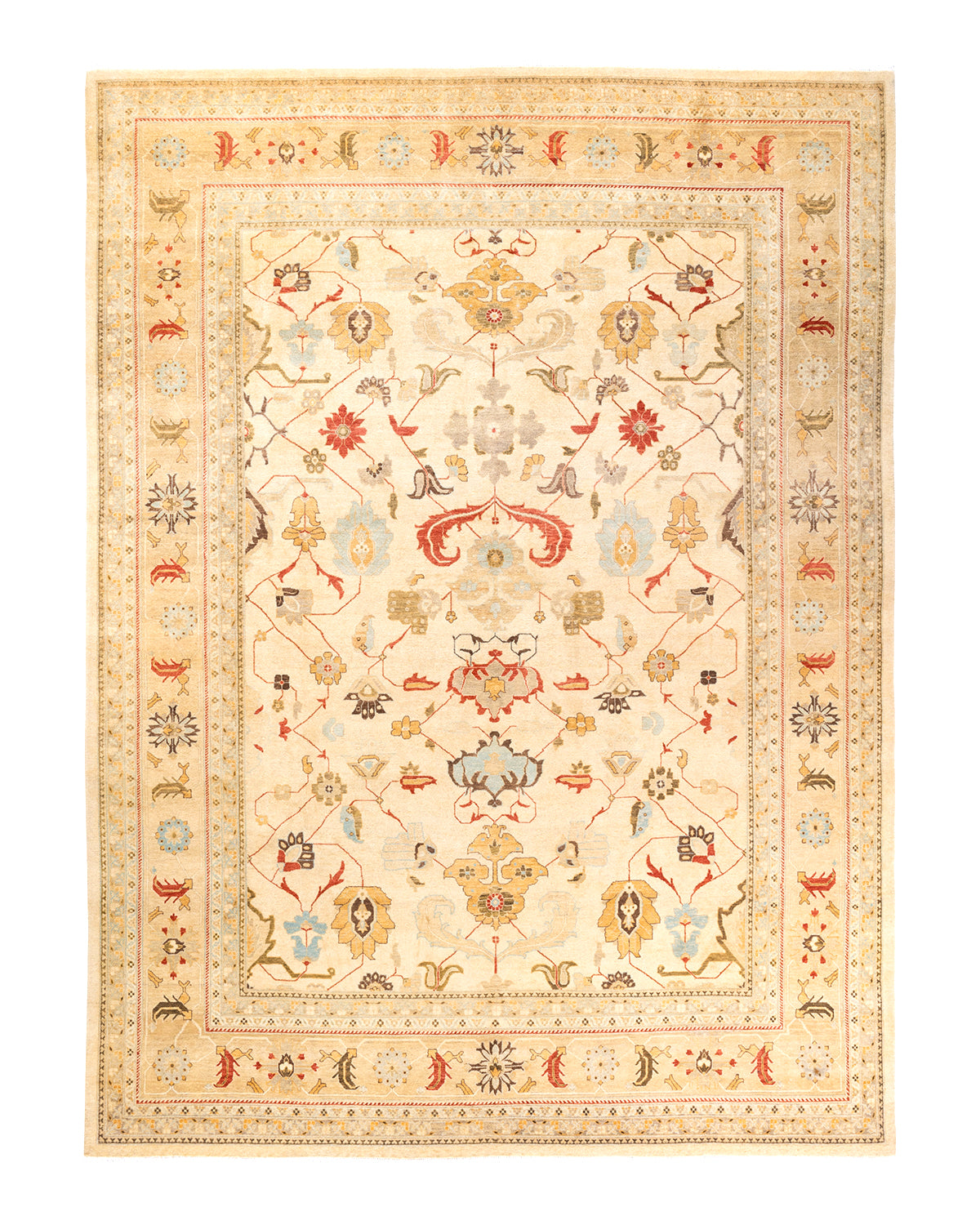 Eclectic, One-of-a-Kind Hand-Knotted Area Rug - Ivory, 9' 1" x 12' 1"