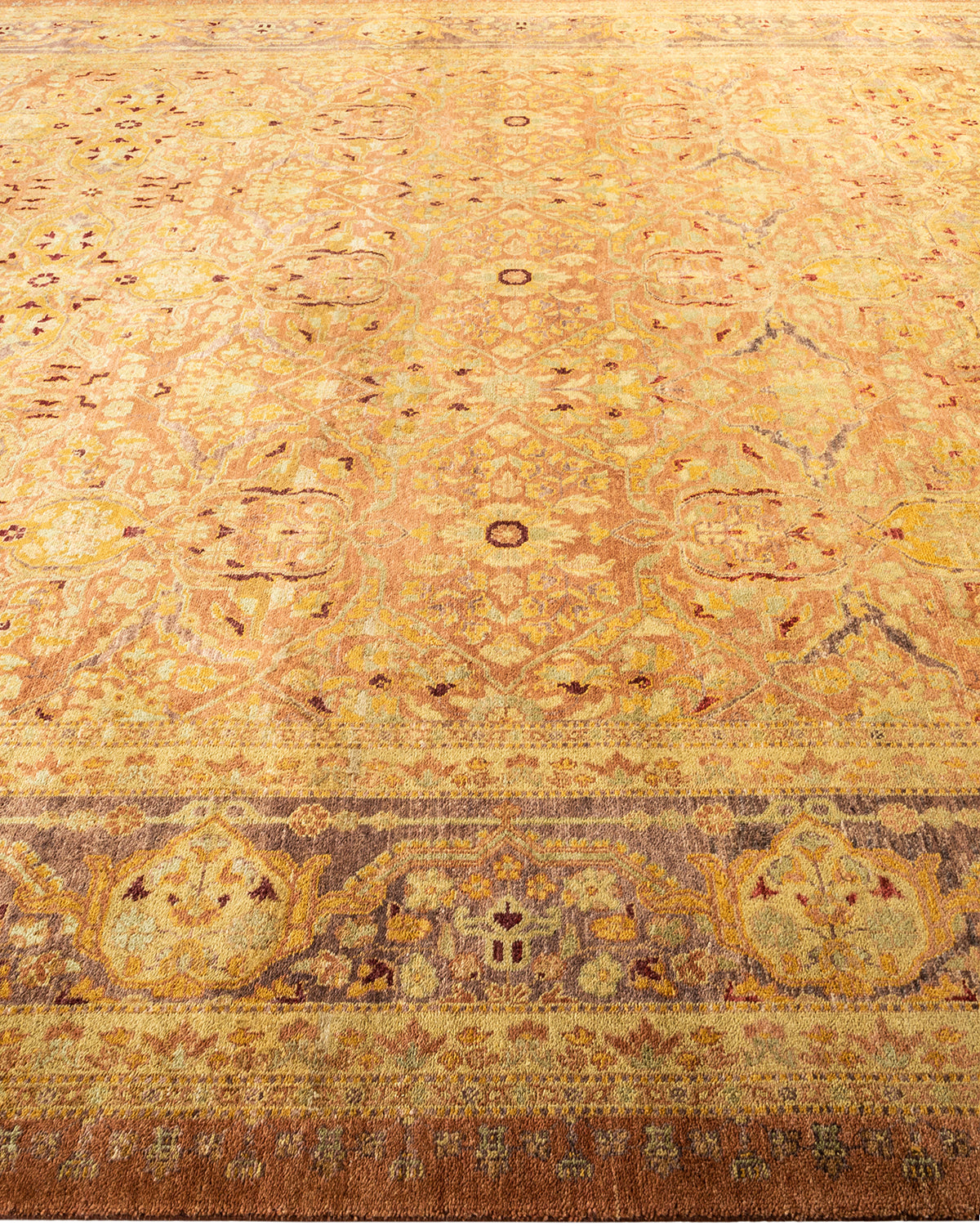 Eclectic, One-of-a-Kind Hand-Knotted Area Rug - Yellow, 9' 1" x 12' 3"