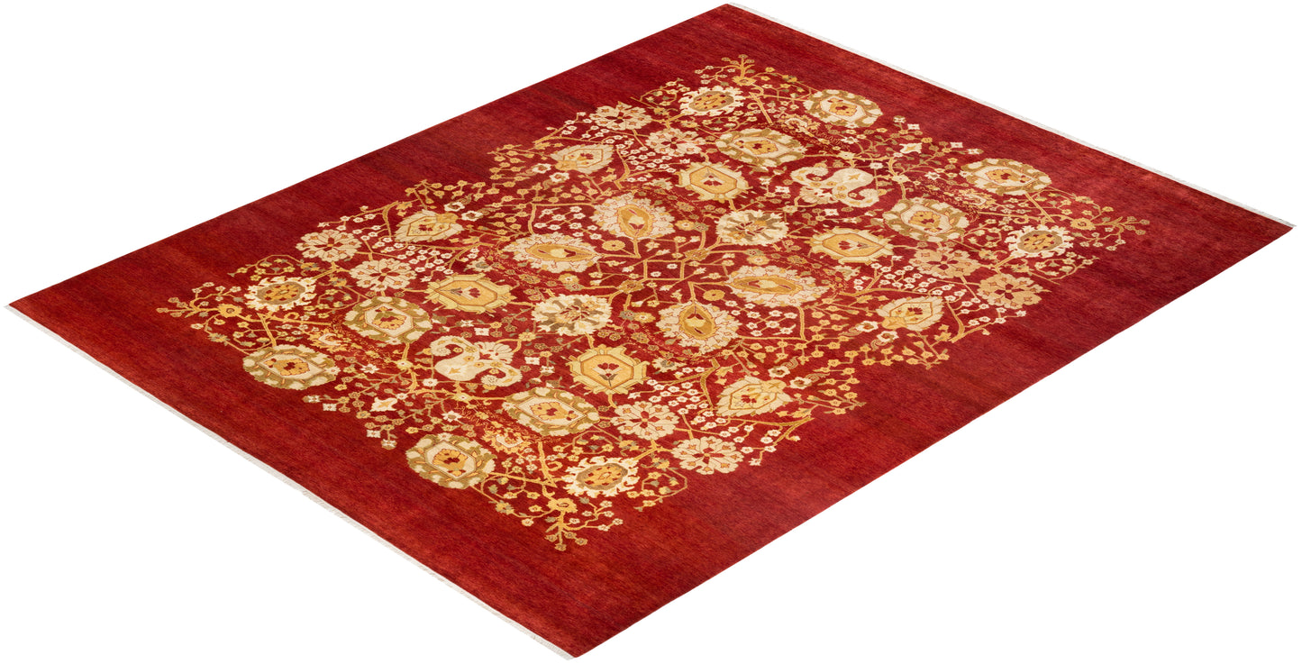 Eclectic, One-of-a-Kind Hand-Knotted Area Rug - Red, 9' 2" x 11' 9"