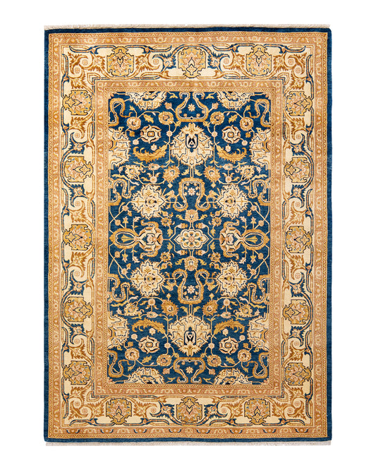 Eclectic, One-of-a-Kind Handmade Area Rug  - Blue, 6' 1" x 9' 0"