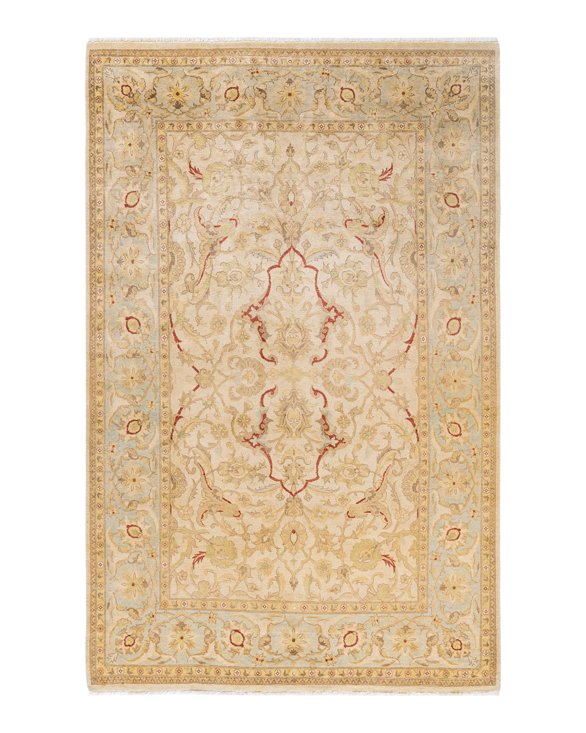 Eclectic, One-of-a-Kind Hand-Knotted Area Rug  - Ivory, 6' 2" x 9' 7"