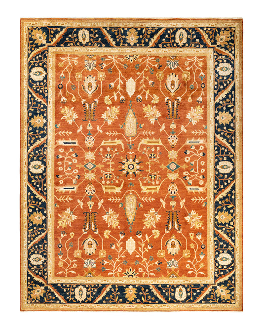 Eclectic, One-of-a-Kind Hand-Knotted Area Rug  - Orange, 9' 0" x 11' 10"