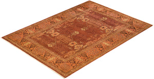Eclectic, One-of-a-Kind Hand-Knotted Area Rug  - Orange, 6' 3" x 8' 5"