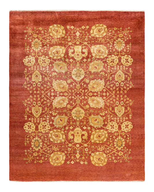 Eclectic, One-of-a-Kind Hand-Knotted Area Rug  - Orange,  7' 10" x 9' 10"