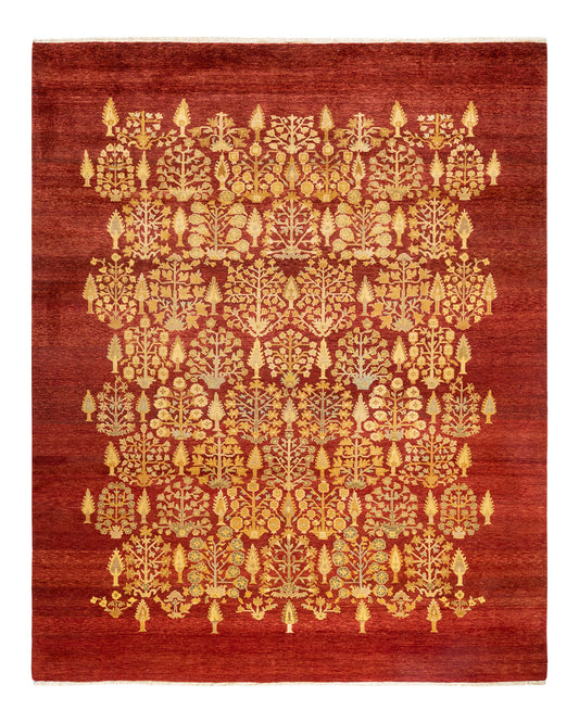 Eclectic, One-of-a-Kind Hand-Knotted Area Rug  - Red,  8' 0" x 9' 10"